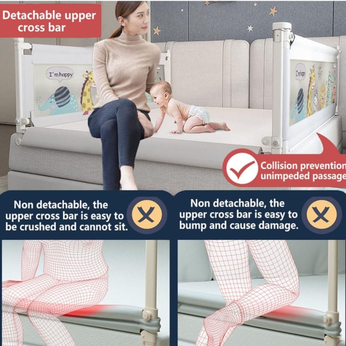 EAQ Baby Guard Bed Rails for Toddlers-Multi Gear Adjustable Height Seamless Press Bed Guardrail for Kids Great Fit for Queen & King Mattress,No Gap thumbnail 3