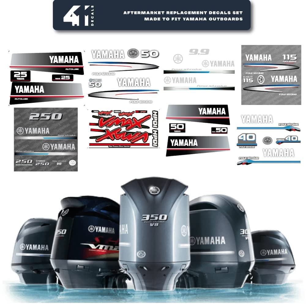 411 Decals Aftermarket Replacement for Yamaha 150 Four Stroke (2002-2006) Gray-White Outboard Decal (Sticker) Set thumbnail 2