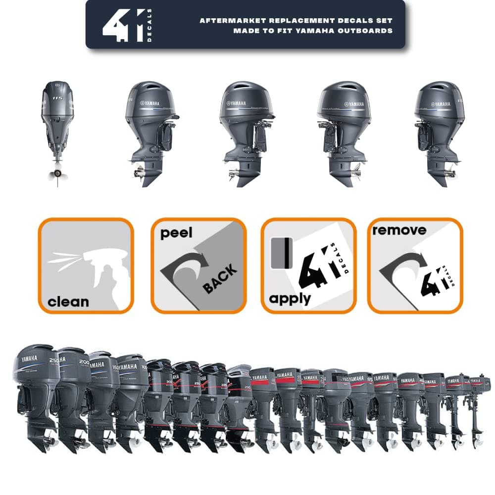 411 Decals Aftermarket Replacement for Yamaha 150 Four Stroke (2002-2006) Gray-White Outboard Decal (Sticker) Set thumbnail 4