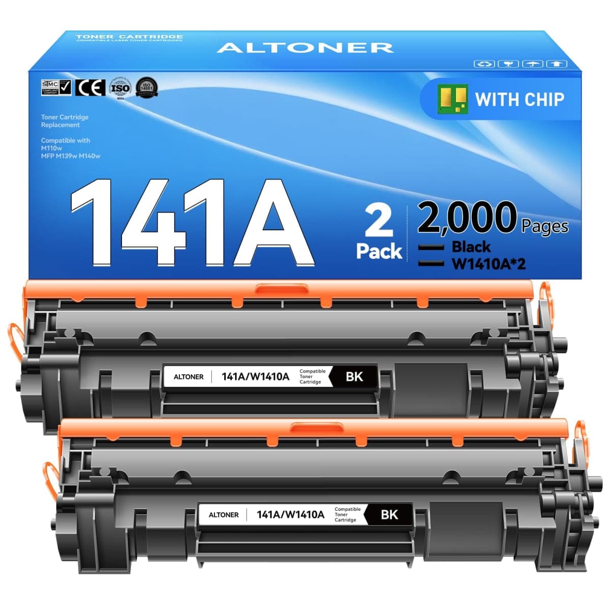 ALTONER 141A Toner Cartridge 2-Pack HP141A W1410A Black (with Latest Chi...