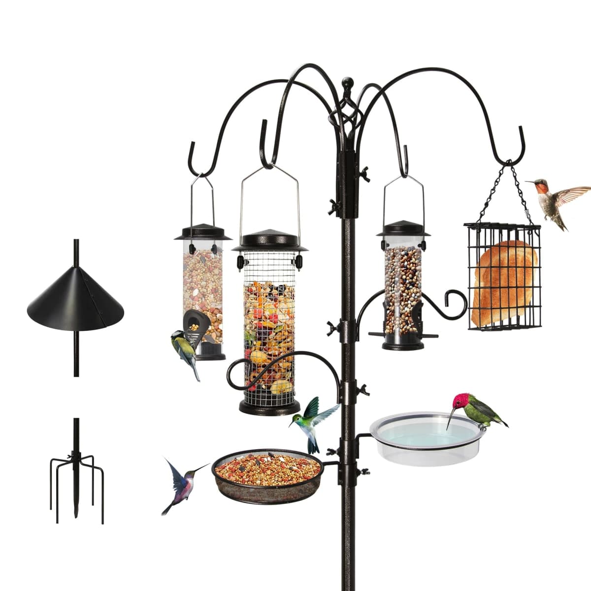 Ointo Garden 6-Hook Bird Feeding Station, Steel Multi-Feeder Kit Stand f...