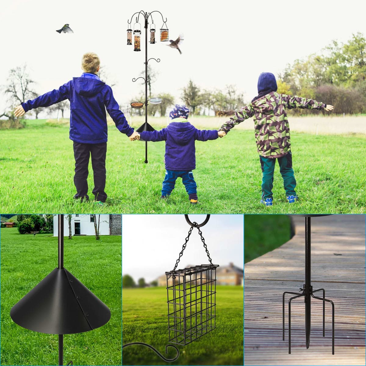 Ointo Garden 6-Hook Bird Feeding Station, Steel Multi-Feeder Kit Stand f... thumbnail 3