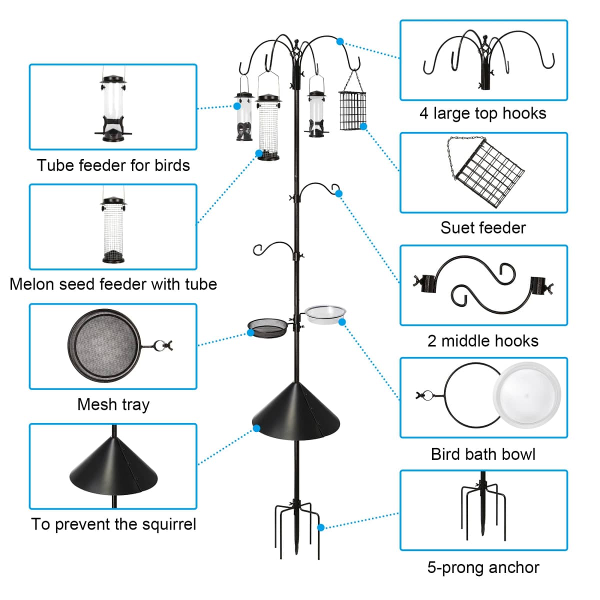 Ointo Garden 6-Hook Bird Feeding Station, Steel Multi-Feeder Kit Stand f... thumbnail 4