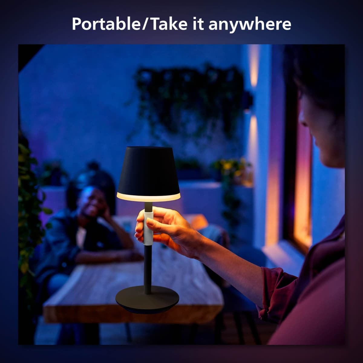 Philips Hue Go Smart Portable Table Lamp, Black - White and Color Ambian... thumbnail 4