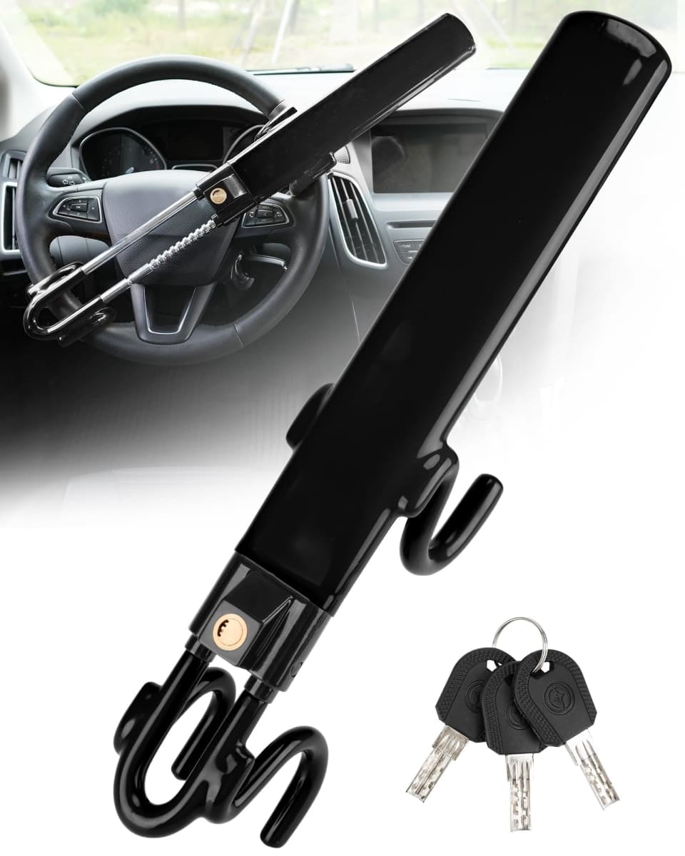 Tevlaphee Steering Wheel Lock Anti-Theft Car Device Heavy Duty Security Car Lock Antitheft Locking Devices Great Deterrent Adjustable Car Wheel Lock Anti Theft for Vehicle Truck with 3 Keys(Black) — image 1