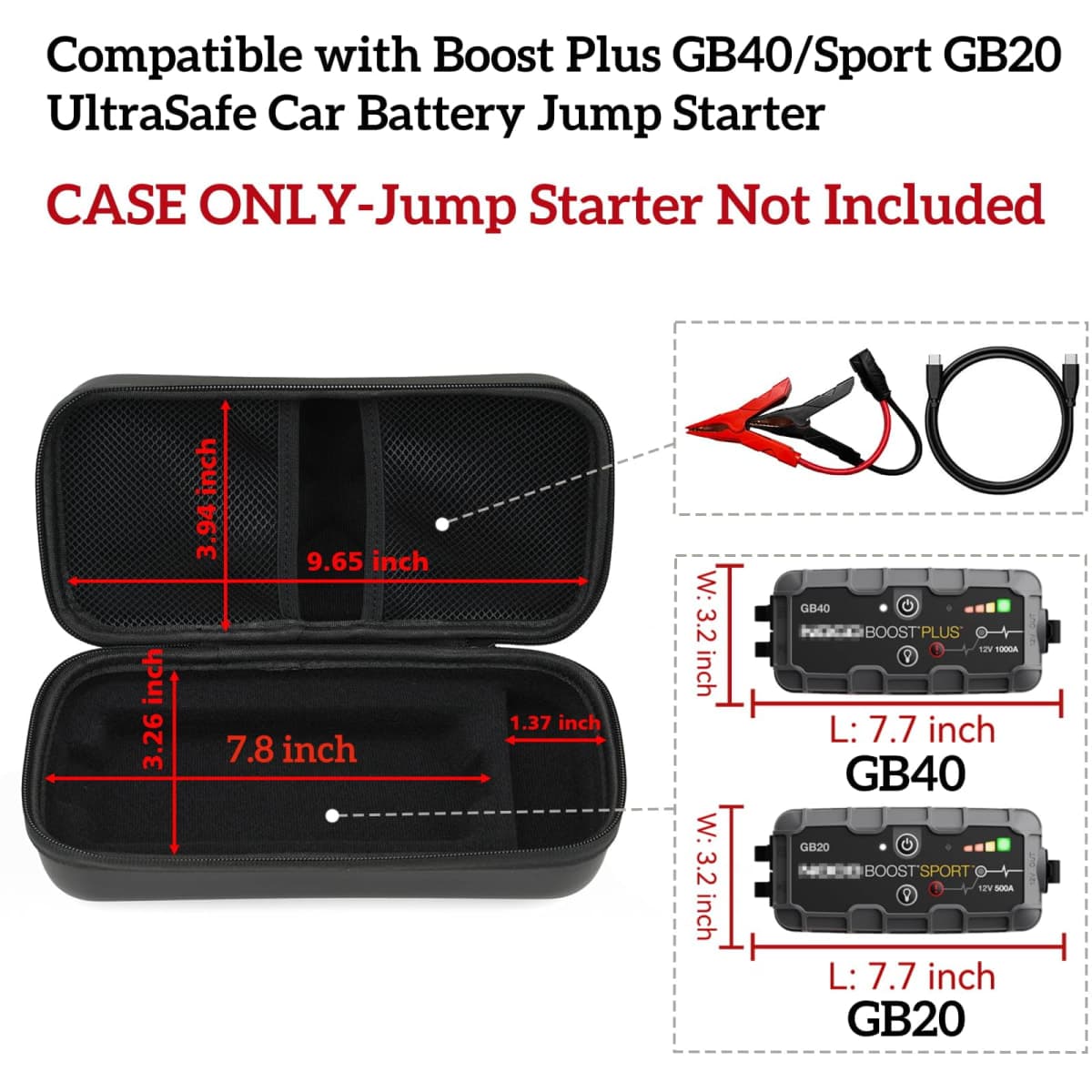 Gleegi EVA Storage Case Compatible with NOCO Boost Plus GB40/Boost Sport GB20 UltraSafe Car Battery Jump Starter, Portable Protection Carrying Case for Car Battery Booster thumbnail 3
