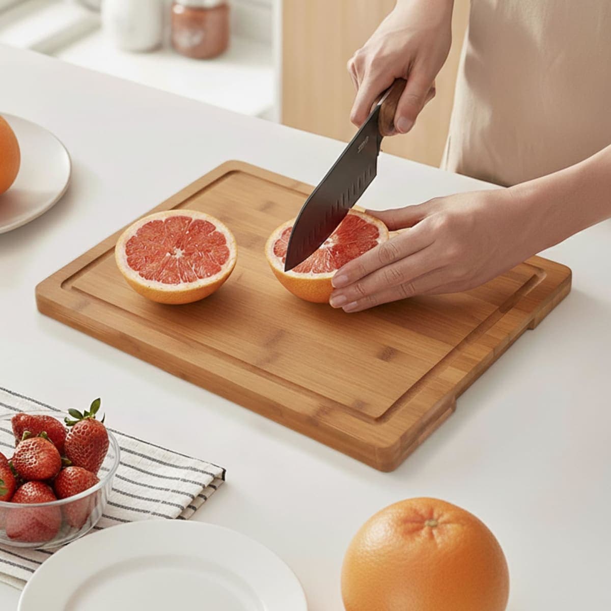 Tafopue Bamboo Cutting Board, Large Kitchen Chopping Board with Deep Juice Groove & Built-in Handle, Reversible Wooden Charcuterie Board and Serving Tray for Meat, Bread, Fruit, Daily Use, 16×11×0.6'' thumbnail 3