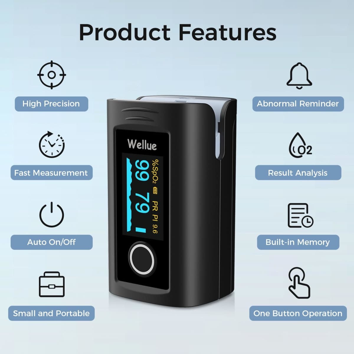 Wellue Fingertip Pulse Oximeter, Blood Oxygen Saturation Monitor with Batteries, Carry Bag & Lanyard for Wellness Use thumbnail 2