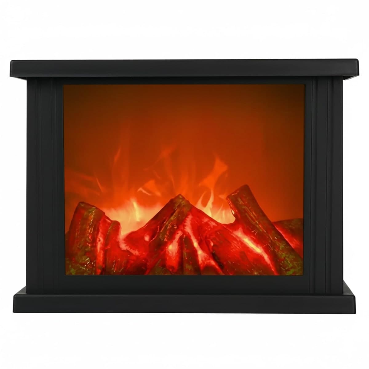 Fireplace Lanterns Decorative Flameless Portable Led Lantern Battery Operated and USB Operated 6 Hours Timer Included Indoor/Outdoor(No Heater Function Black Rectangle Size:11x4.7x8 Inch)