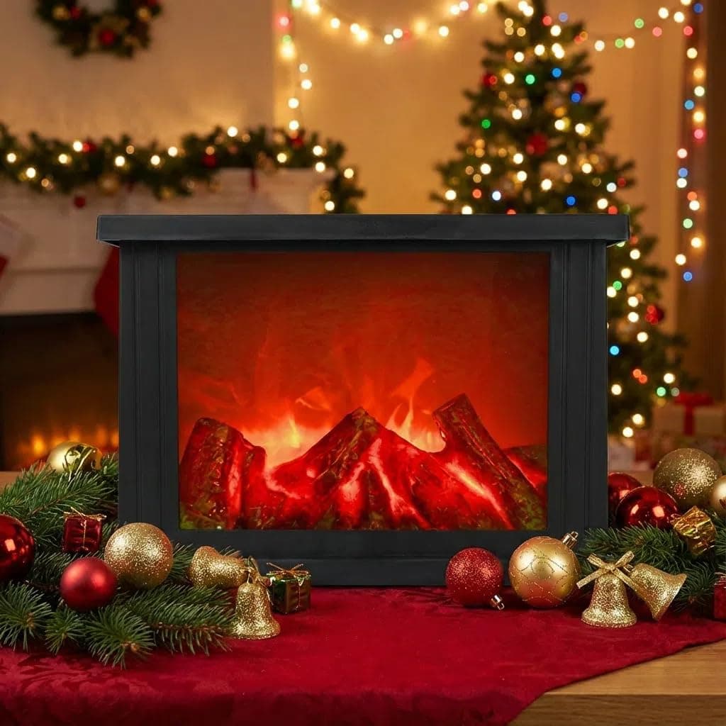 Fireplace Lanterns Decorative Flameless Portable Led Lantern Battery Operated and USB Operated 6 Hours Timer Included Indoor/Outdoor(No Heater Function Black Rectangle Size:11x4.7x8 Inch) thumbnail 2