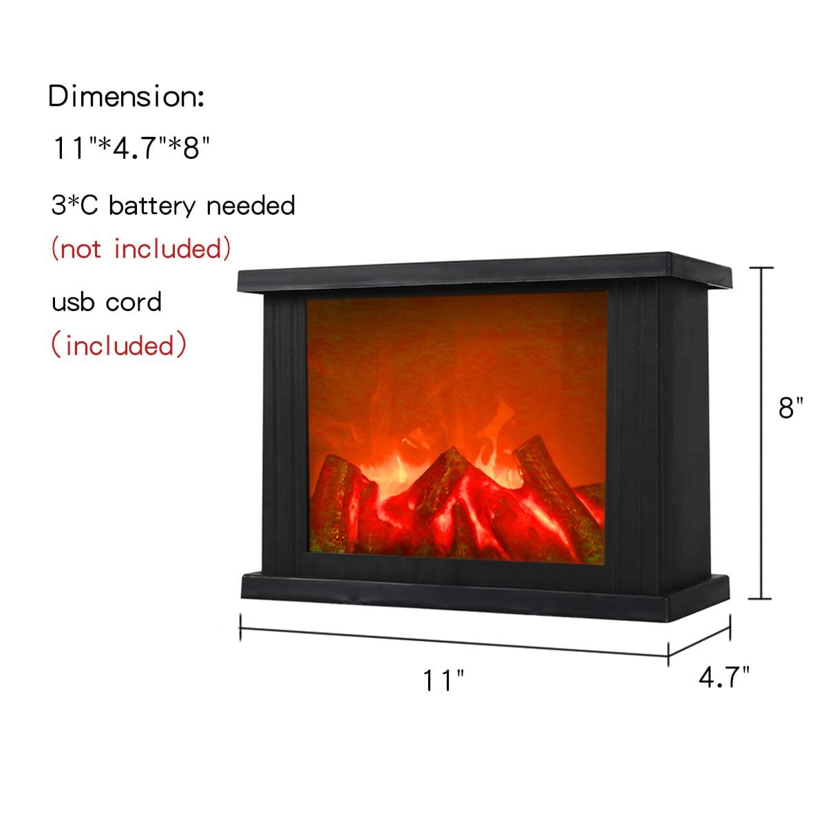 Fireplace Lanterns Decorative Flameless Portable Led Lantern Battery Operated and USB Operated 6 Hours Timer Included Indoor/Outdoor(No Heater Function Black Rectangle Size:11x4.7x8 Inch) thumbnail 3