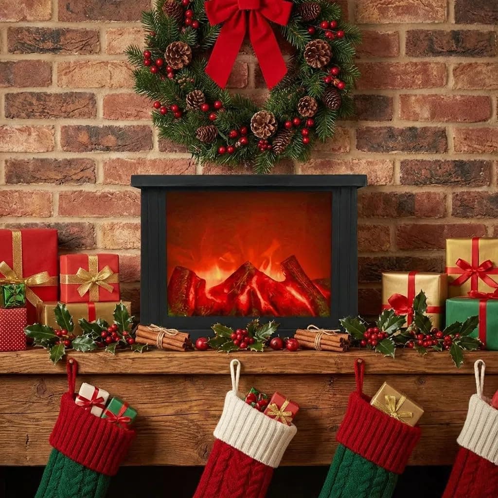 Fireplace Lanterns Decorative Flameless Portable Led Lantern Battery Operated and USB Operated 6 Hours Timer Included Indoor/Outdoor(No Heater Function Black Rectangle Size:11x4.7x8 Inch) thumbnail 4