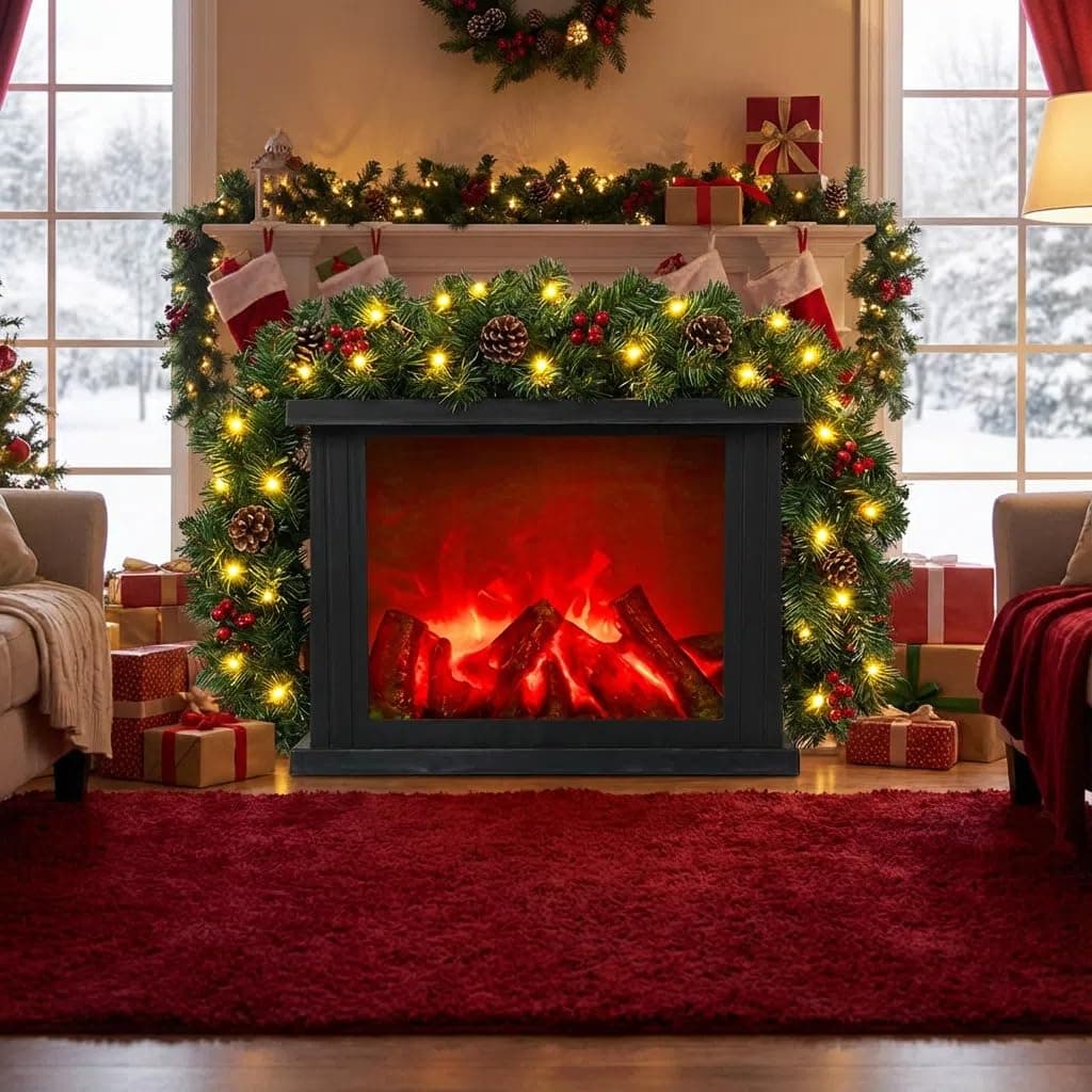 Fireplace Lanterns Decorative Flameless Portable Led Lantern Battery Operated and USB Operated 6 Hours Timer Included Indoor/Outdoor(No Heater Function Black Rectangle Size:11x4.7x8 Inch) thumbnail 5