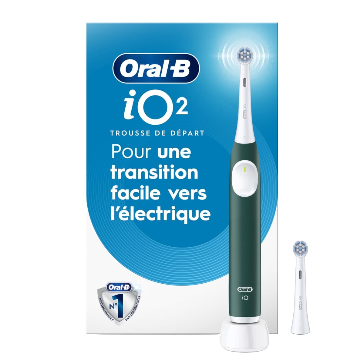 Oral-B iO2 Electric Toothbrush, for an Easy Switch to Electric, Forest Green, Rechargeable Electric Toothbrushes, iO Series 2 Starter Kit with 1 Power Toothbrush and 2 Brush Heads thumbnail 2