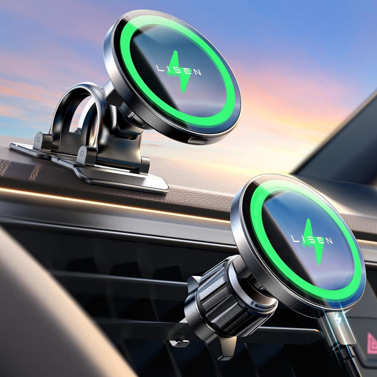 LISEN 15W for MagSafe Car Mount Charger【24 Strongest Magnets】 Phone Holder Car Magnetic Wireless Charger【360°】 Vent & Dashboard MagSafe Car Accessories Gifts Mom for iPhone 17 Pro 16 15 14 13