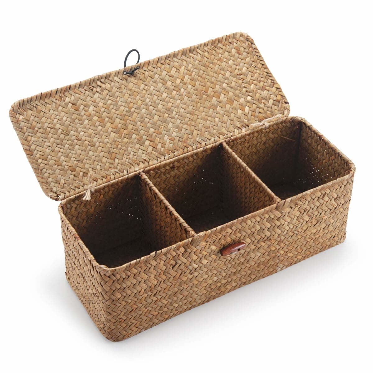 Seagrass Storage Basket with Lid Rectangular Small Woven Shelf Baskets with Sections for Organize Snack Toys Tampon — image 1