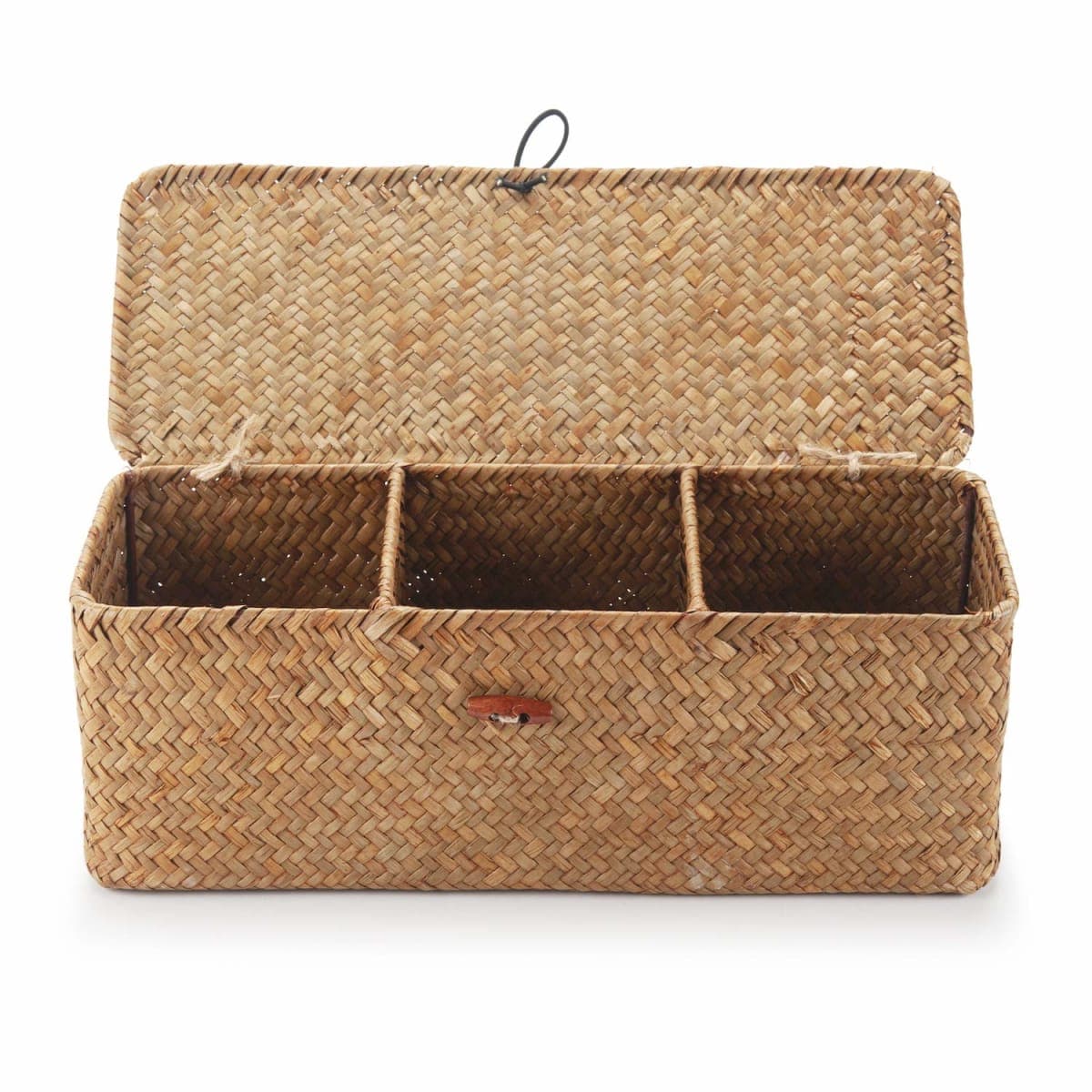 Seagrass Storage Basket with Lid Rectangular Small Woven Shelf Baskets with Sections for Organize Snack Toys Tampon thumbnail 2