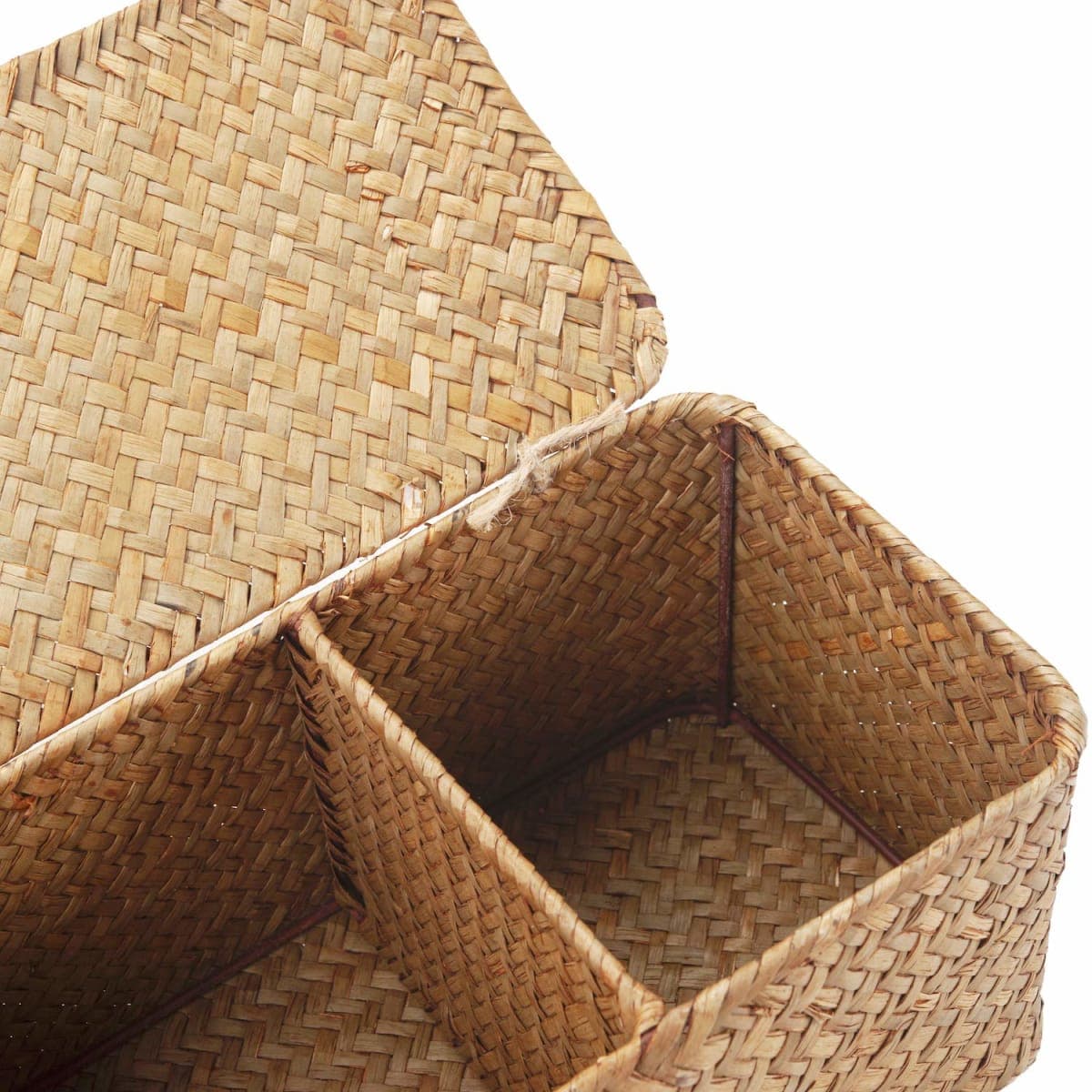 Seagrass Storage Basket with Lid Rectangular Small Woven Shelf Baskets with Sections for Organize Snack Toys Tampon thumbnail 4