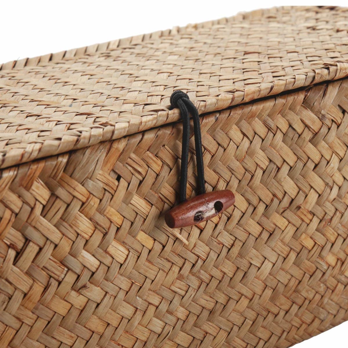 Seagrass Storage Basket with Lid Rectangular Small Woven Shelf Baskets with Sections for Organize Snack Toys Tampon thumbnail 5