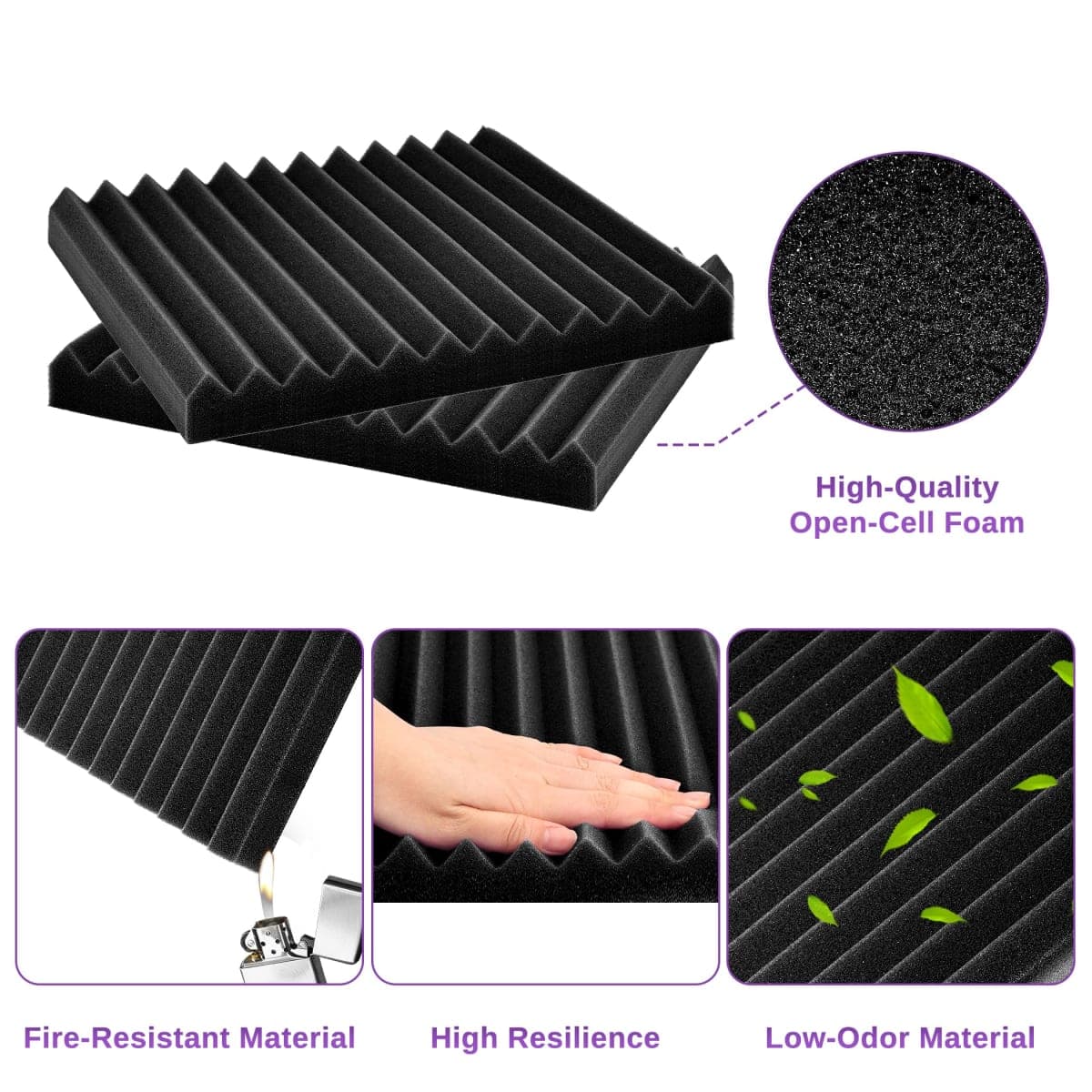 HJGFK2018 52 Pack Acoustic Foam Panels,1" x 12" x 12" Black/BLUE Acoustic Wedge Studio Foam Sound Absorption Wall Panels thumbnail 4