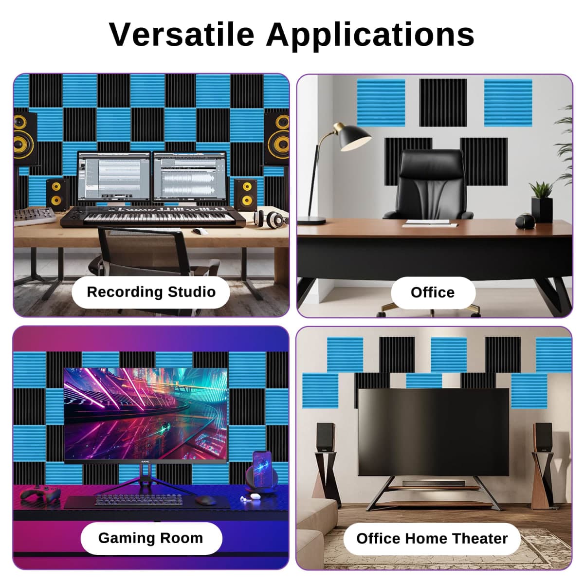 HJGFK2018 52 Pack Acoustic Foam Panels,1" x 12" x 12" Black/BLUE Acoustic Wedge Studio Foam Sound Absorption Wall Panels thumbnail 5