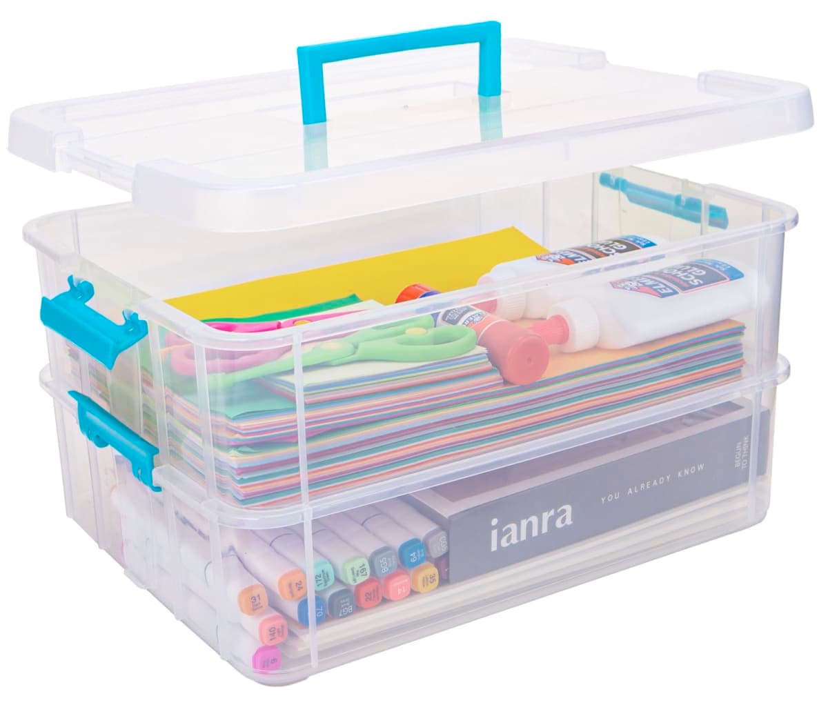 TERGOO 2 Layers Plastic Storage Containers with Lids Multi-purpose Clear Stackable Portable Organizer for Art and Craft Organisation, Sewing, Makeup, Nail Supplies
