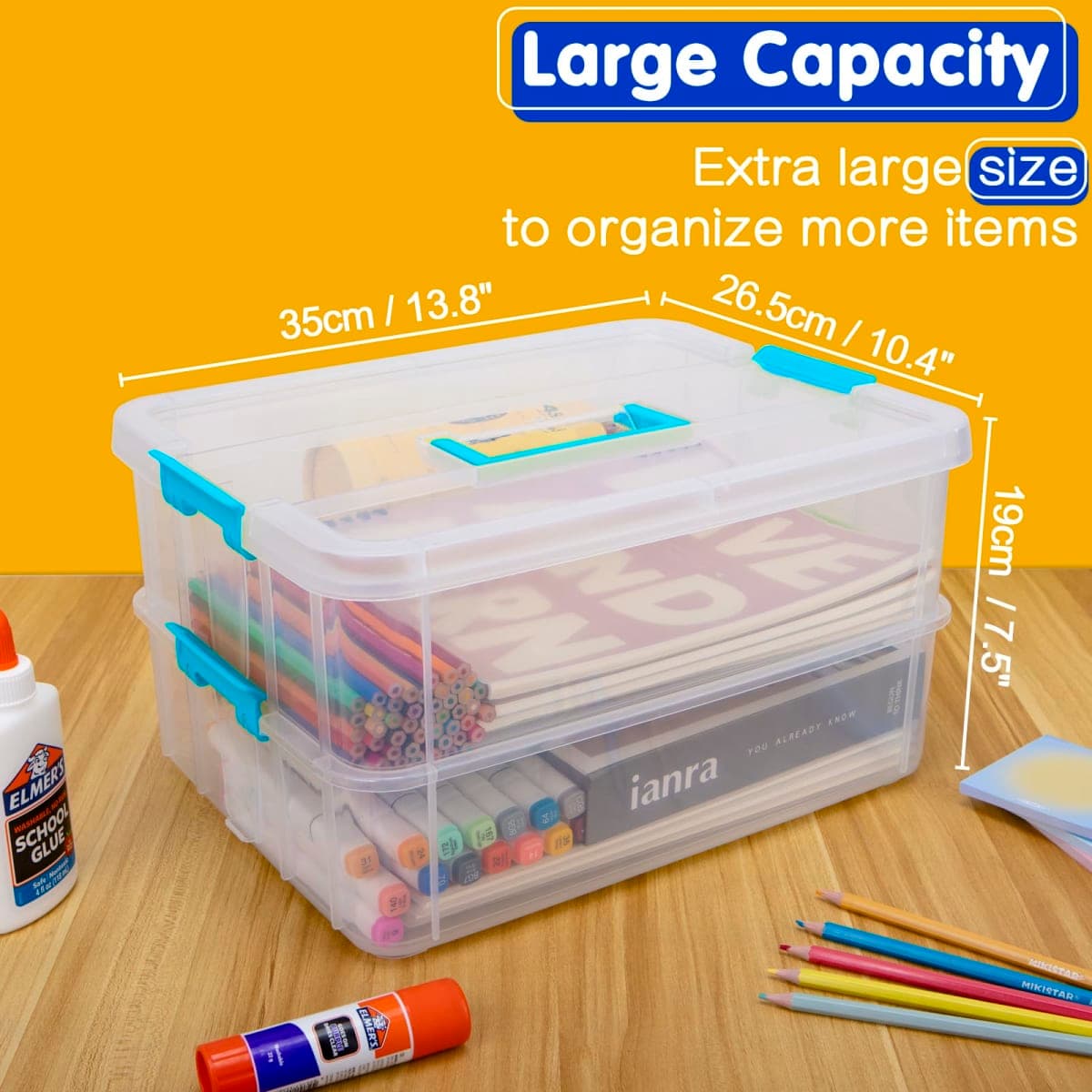 TERGOO 2 Layers Plastic Storage Containers with Lids Multi-purpose Clear Stackable Portable Organizer for Art and Craft Organisation, Sewing, Makeup, Nail Supplies thumbnail 2