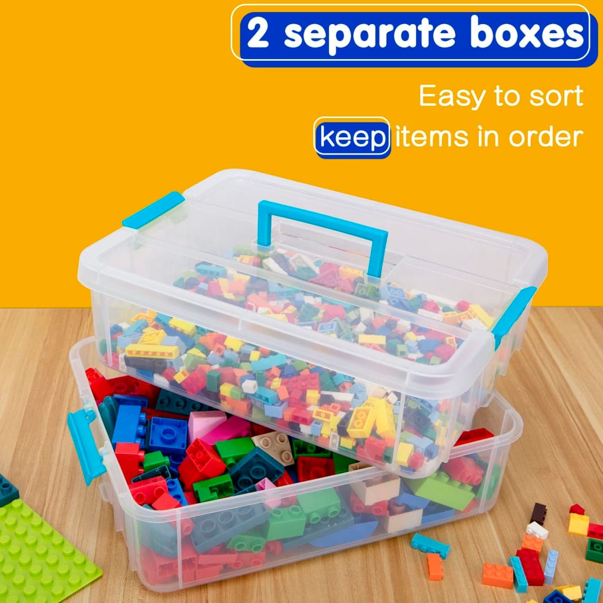 TERGOO 2 Layers Plastic Storage Containers with Lids Multi-purpose Clear Stackable Portable Organizer for Art and Craft Organisation, Sewing, Makeup, Nail Supplies thumbnail 3