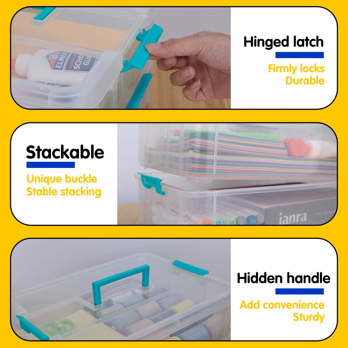 TERGOO 2 Layers Plastic Storage Containers with Lids Multi-purpose Clear Stackable Portable Organizer for Art and Craft Organisation, Sewing, Makeup, Nail Supplies thumbnail 4