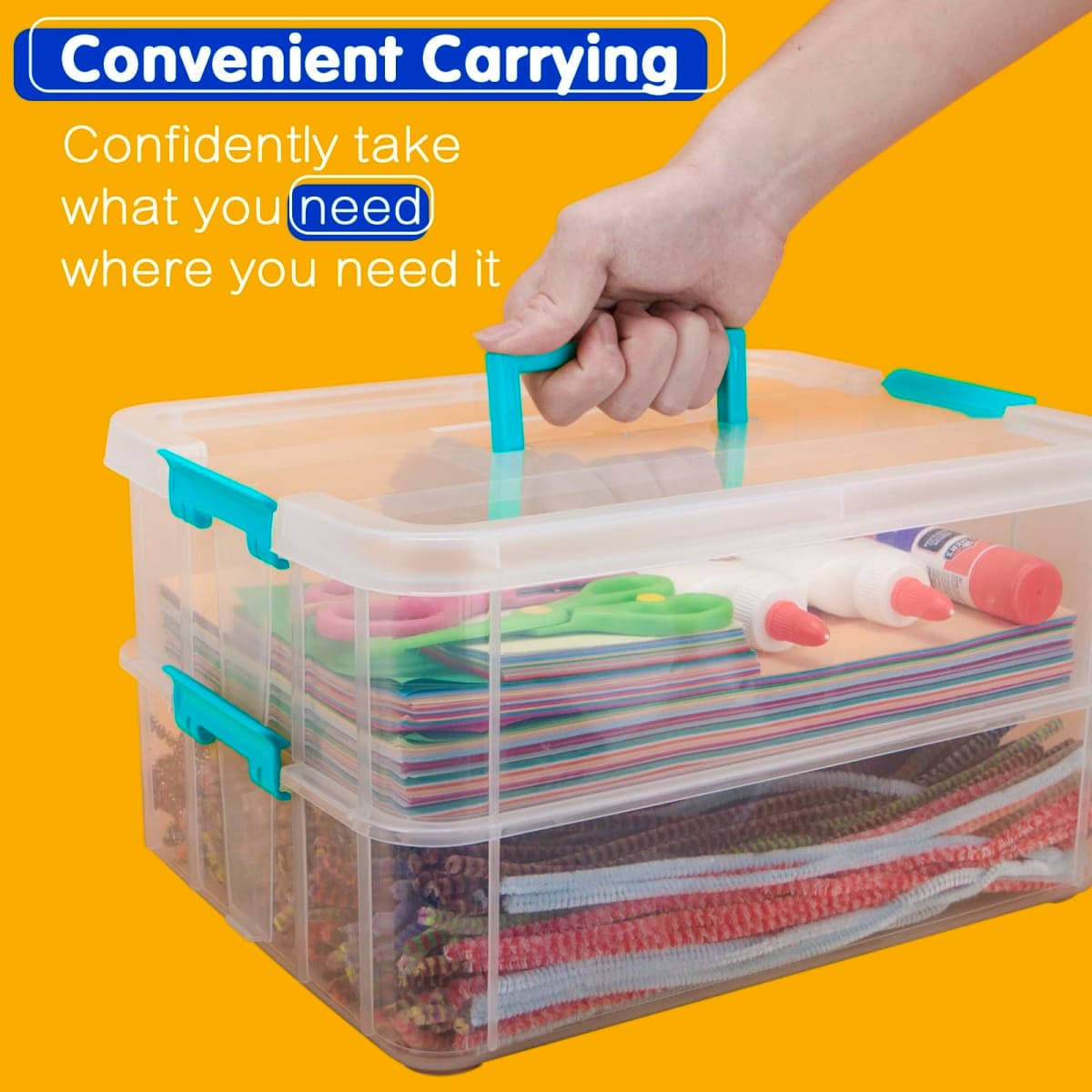 TERGOO 2 Layers Plastic Storage Containers with Lids Multi-purpose Clear Stackable Portable Organizer for Art and Craft Organisation, Sewing, Makeup, Nail Supplies thumbnail 5