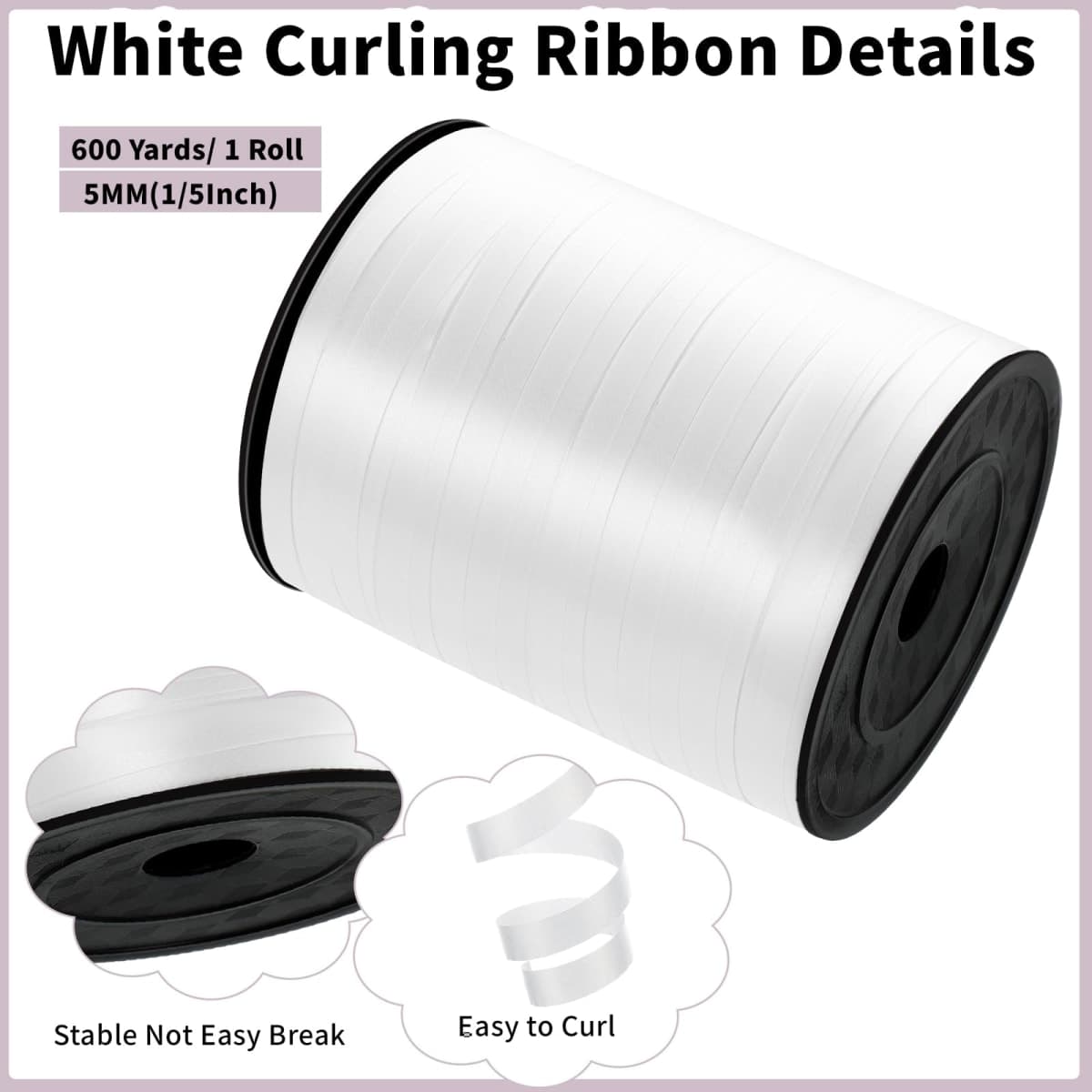woric White Curling Ribbon 600 Yards, 1/5 Inch Balloon String Ribbon thumbnail 3