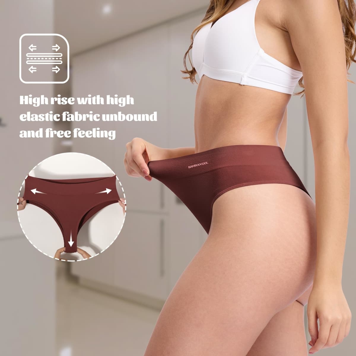 BAMBOO COOL Women's Thongs Seamless Moisture-Wicking Breathable Underwear Stretchy Panties Tagless 6 Pack, High Waist C (6-pack), Large thumbnail 4
