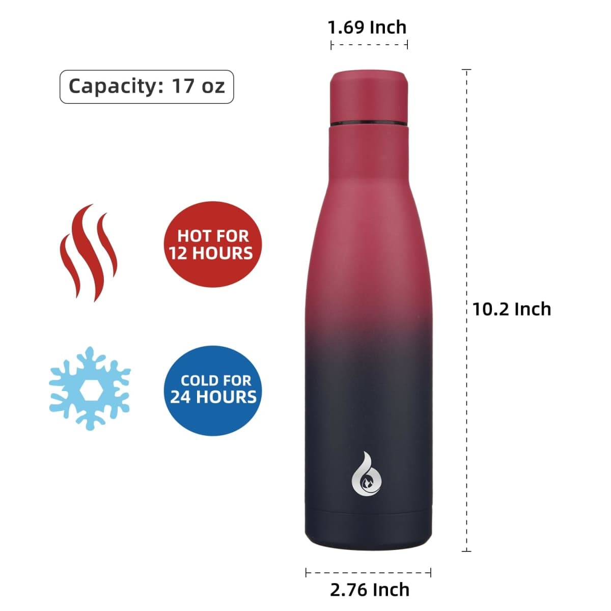 BJPKPK 17 oz Insulated Thermal Metal Water Bottle, Stainless Steel Flask thumbnail 2