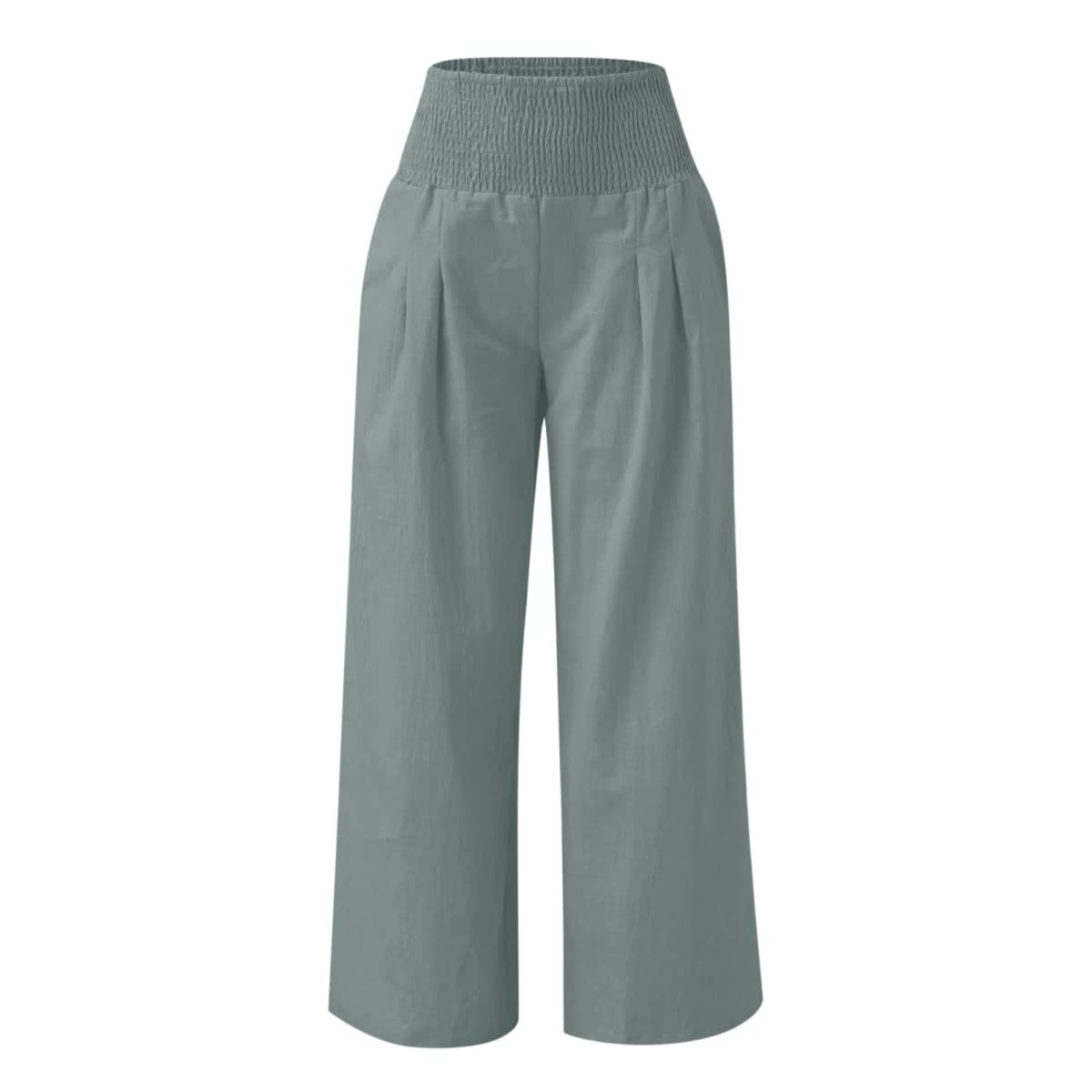 Pants Women Women Linen Palazzo Pants Casual High Waist Summer Beach Wide Leg Lounge Trouser with Pockets Travel Vacation Outfits Mint Blue thumbnail 4