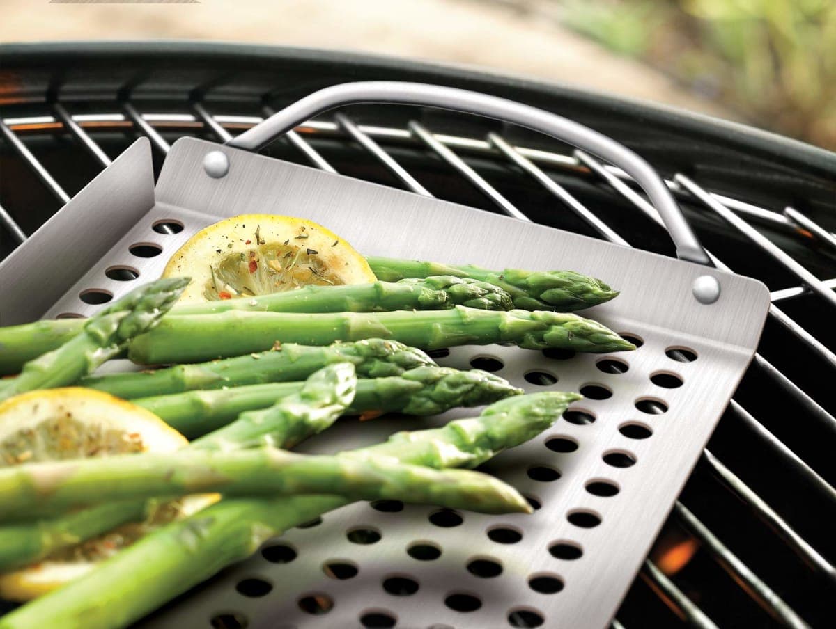 Outset Stainless Steel Grill Topper Grid, 11"x7" BBQ Pan with Handles thumbnail 2