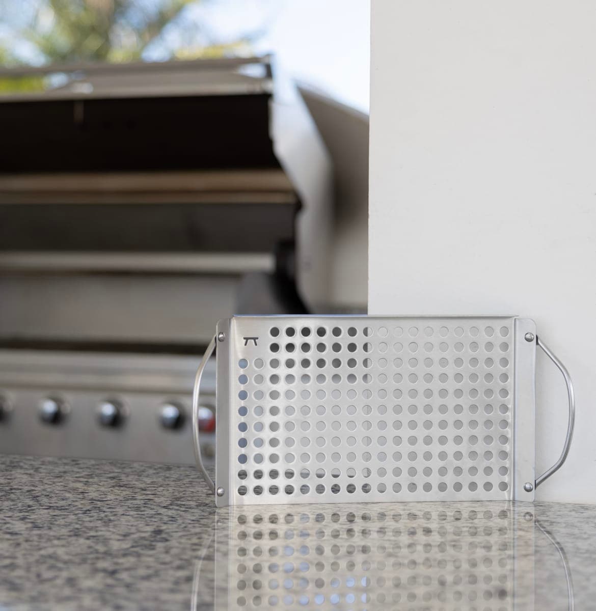 Outset Stainless Steel Grill Topper Grid, 11"x7" BBQ Pan with Handles thumbnail 3