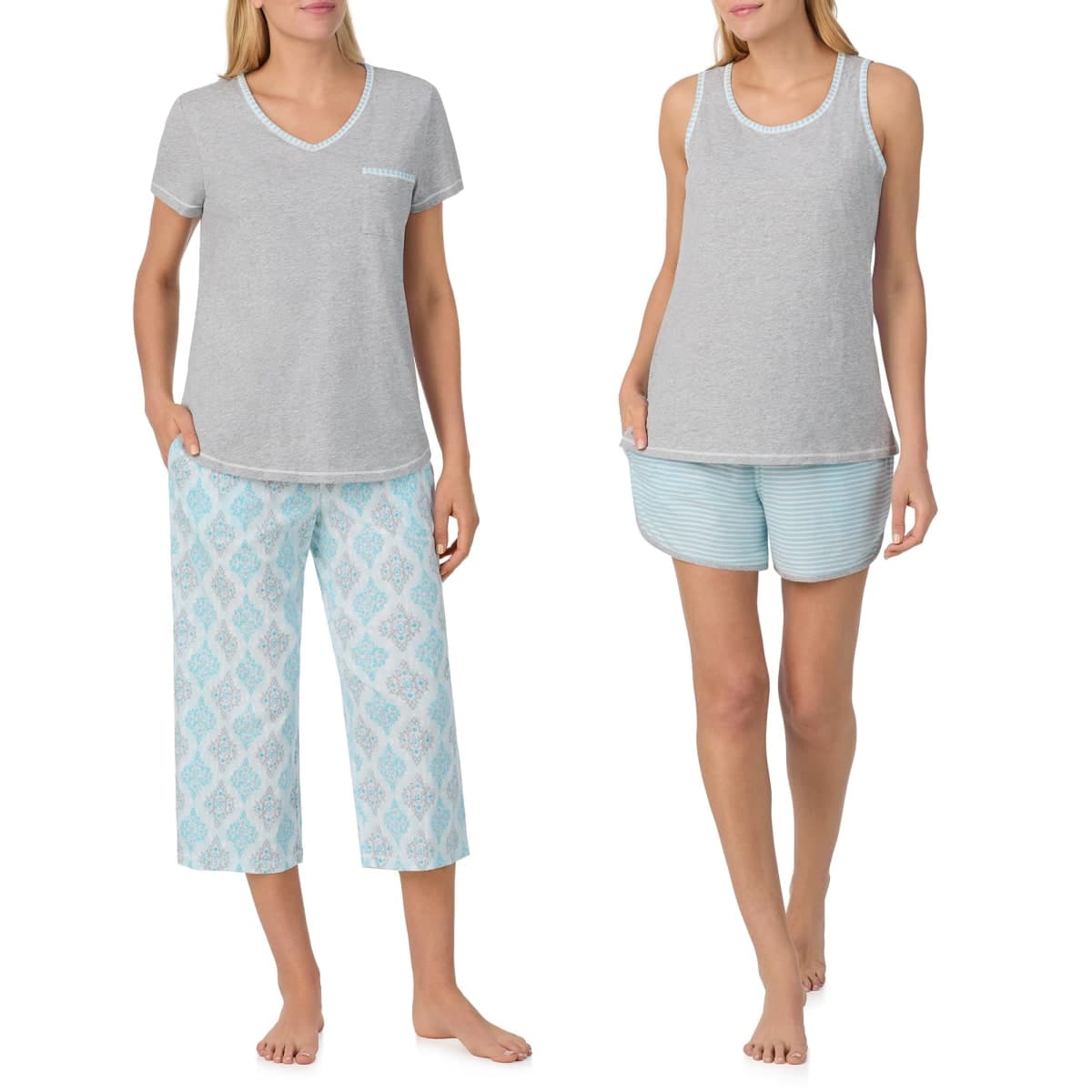 Carole Hochman 4-Piece 100% Cotton Pajamas for Women Set for Sleep & Lounge, Grey Heather, X-Large — image 1