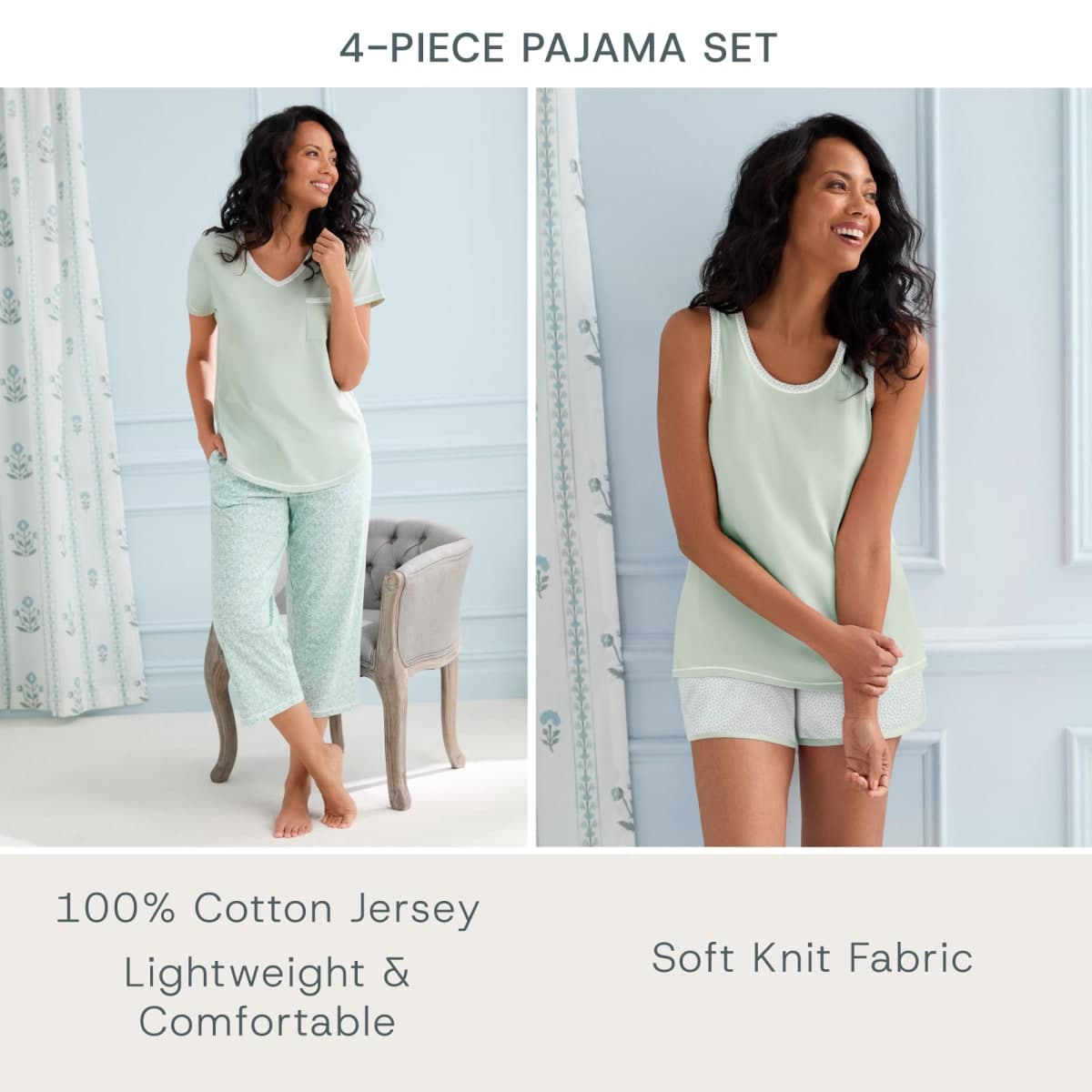 Carole Hochman 4-Piece 100% Cotton Pajamas for Women Set for Sleep & Lounge, Grey Heather, X-Large thumbnail 4