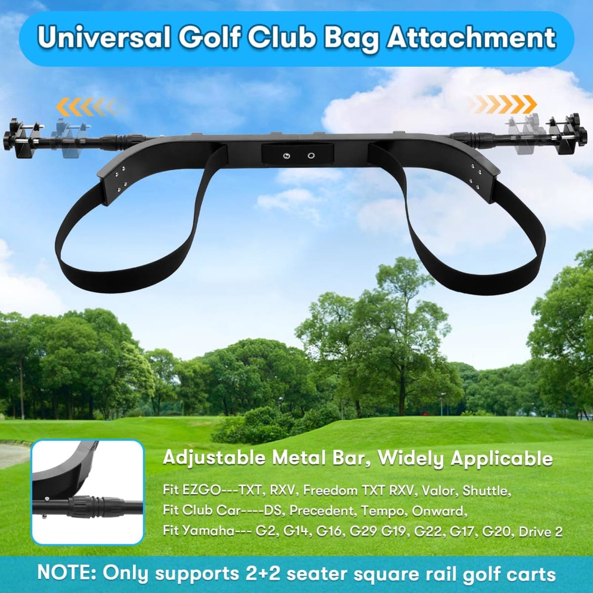 Kartols Golf cart Bag Holder Bracket No-Drilling Golf Club Holder for 2+2 Golf Cart Rear Seat for Yamaha, EZGO, Club Car, with 1 Inch Square Tube, Universal Golf cart Accessories Adjustable thumbnail 5