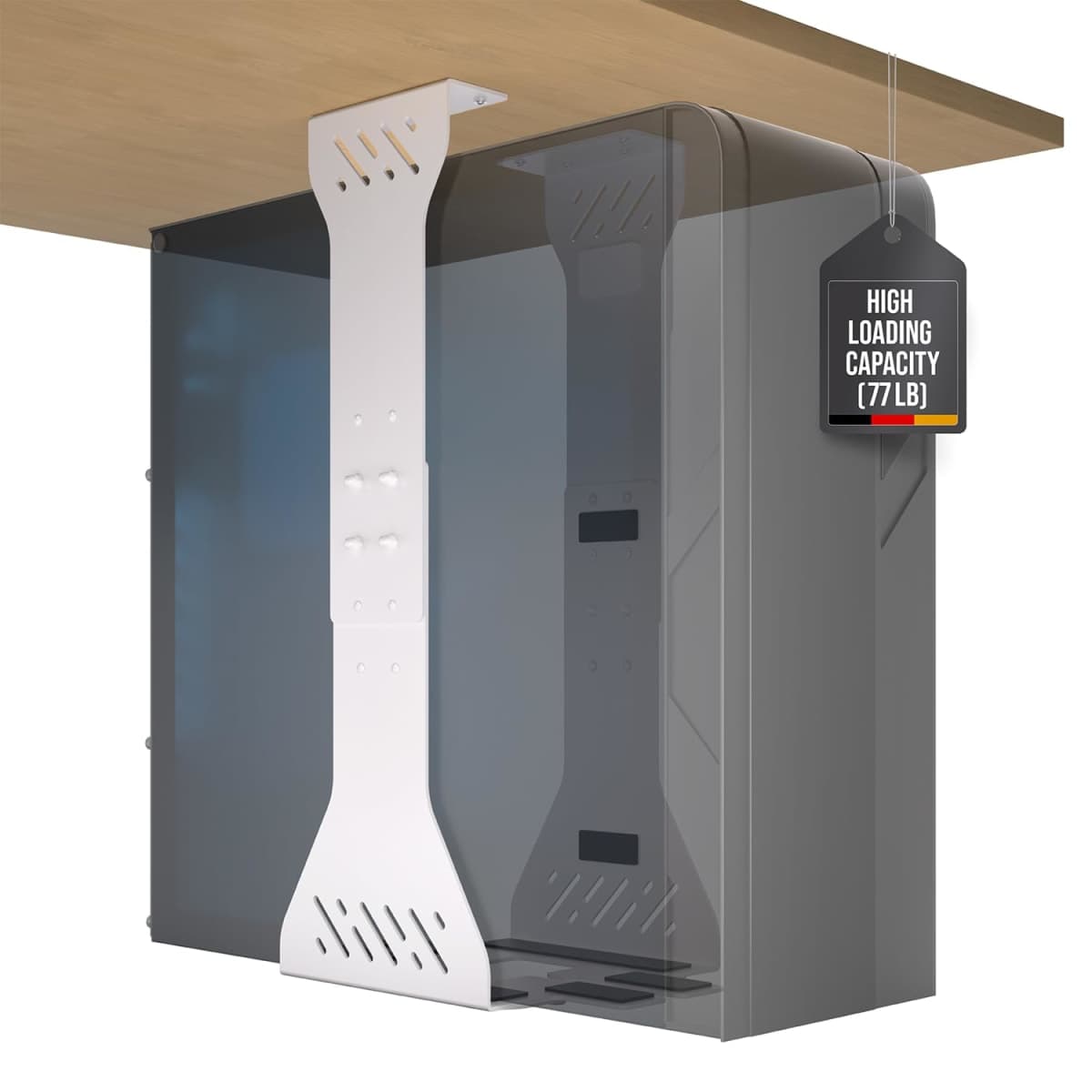 Heavy Duty Under Desk PC Holder – Up to 77 lbs Load Capacity - Adjustable Computer Tower Holder – CPU Holder Under Desk Mount - PC Holder Under Desk – Under Desk Computer Mount (White) — image 1