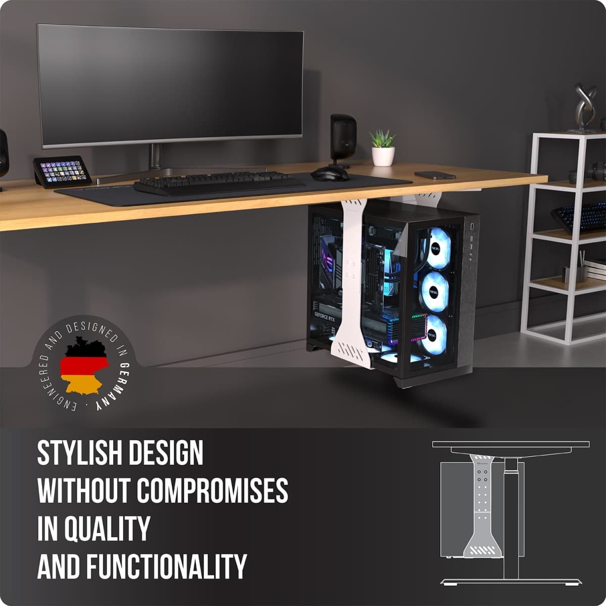 Heavy Duty Under Desk PC Holder – Up to 77 lbs Load Capacity - Adjustable Computer Tower Holder – CPU Holder Under Desk Mount - PC Holder Under Desk – Under Desk Computer Mount (White) thumbnail 2