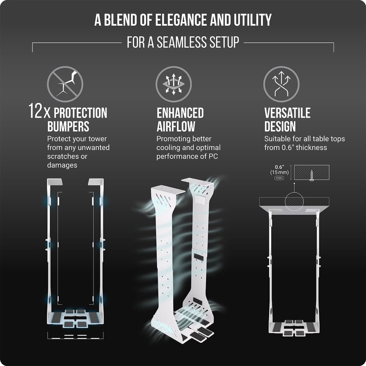 Heavy Duty Under Desk PC Holder – Up to 77 lbs Load Capacity - Adjustable Computer Tower Holder – CPU Holder Under Desk Mount - PC Holder Under Desk – Under Desk Computer Mount (White) thumbnail 4