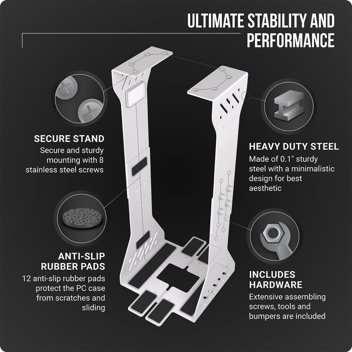 Heavy Duty Under Desk PC Holder – Up to 77 lbs Load Capacity - Adjustable Computer Tower Holder – CPU Holder Under Desk Mount - PC Holder Under Desk – Under Desk Computer Mount (White) thumbnail 5