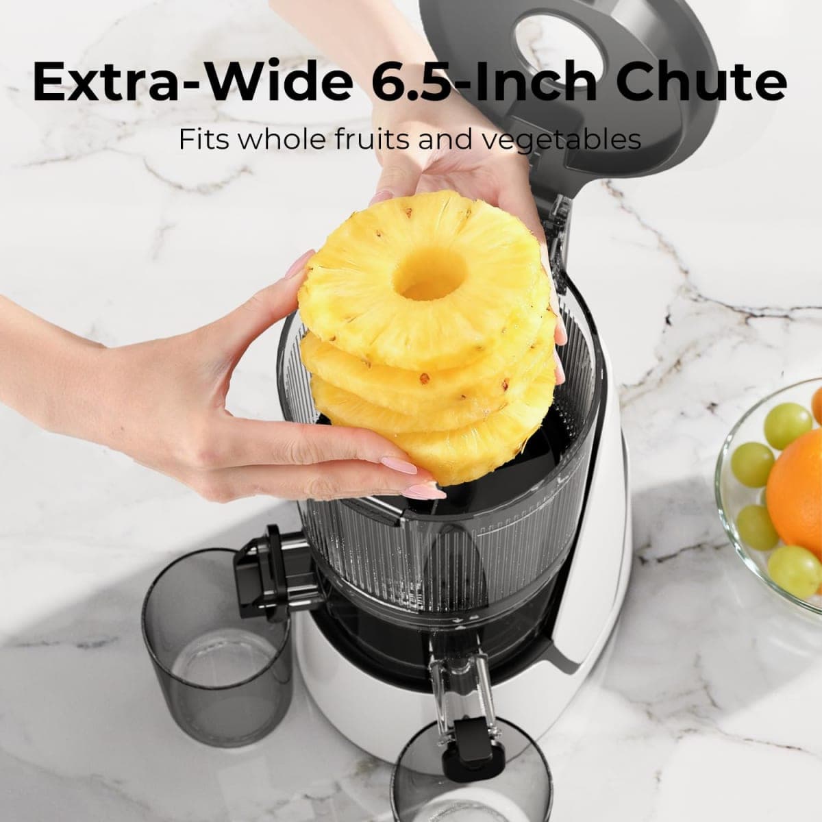 Juicer Machines, 3 Versatile Functions in 1 Cold Press Juicer - 6 Inch Extra Large Chute, 90oz Large Capacity, AC Motor for Juice, Nut Milk and Sorbet Maker, Bright White thumbnail 4