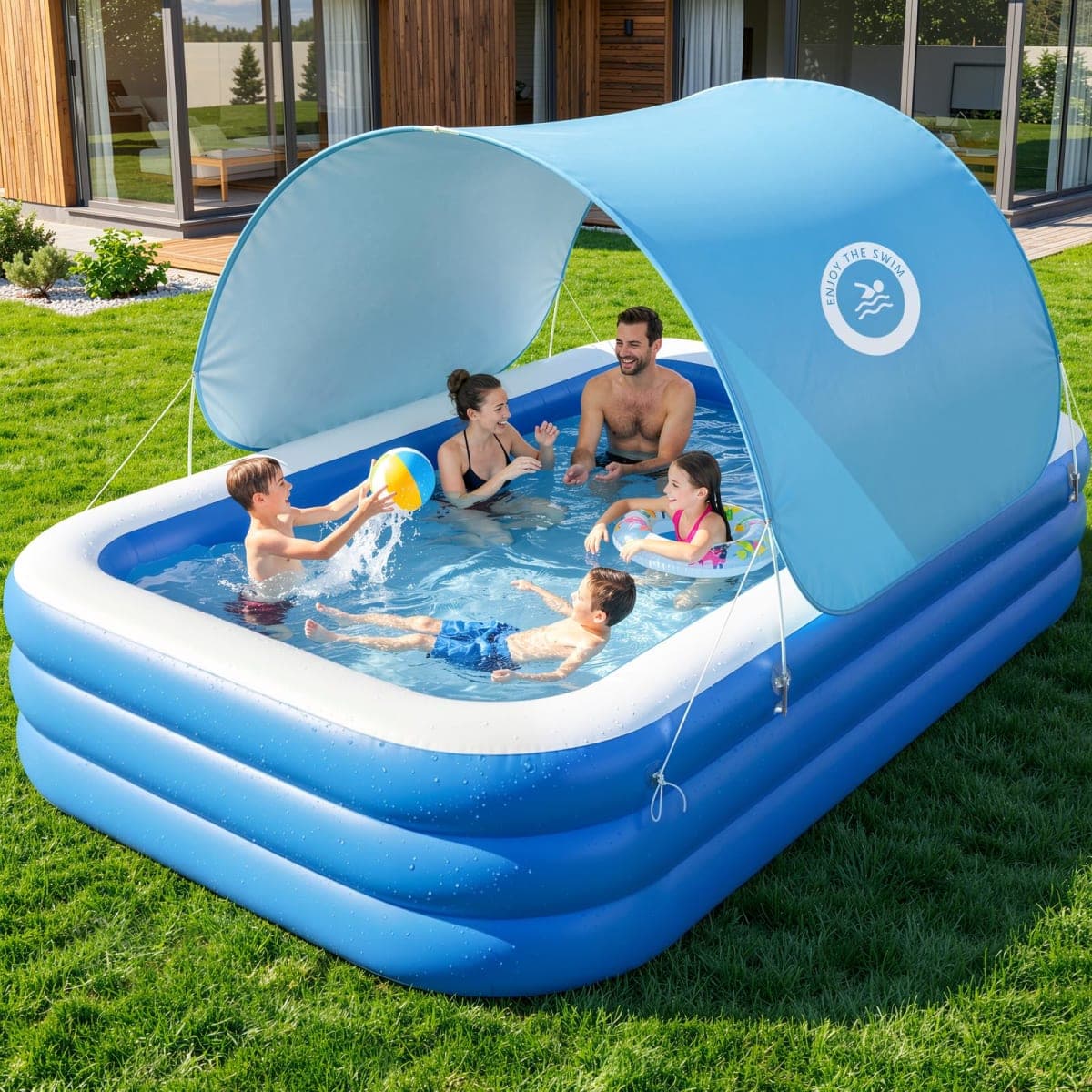 HeySplash Inflatable Pool, Swimming Pool 118" x 69" x 24" Blue