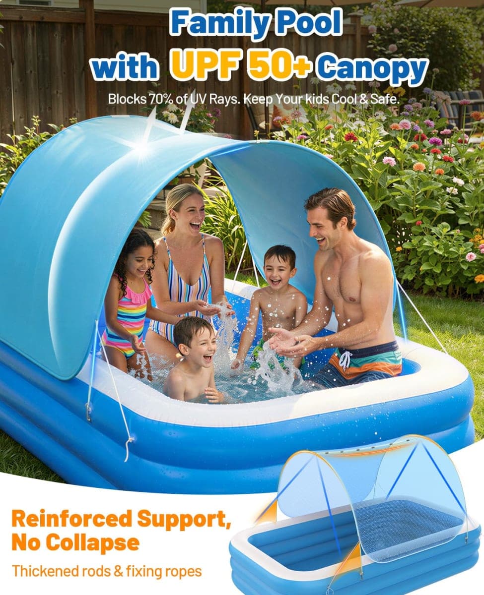 HeySplash Inflatable Pool, Swimming Pool 118" x 69" x 24" Blue thumbnail 2