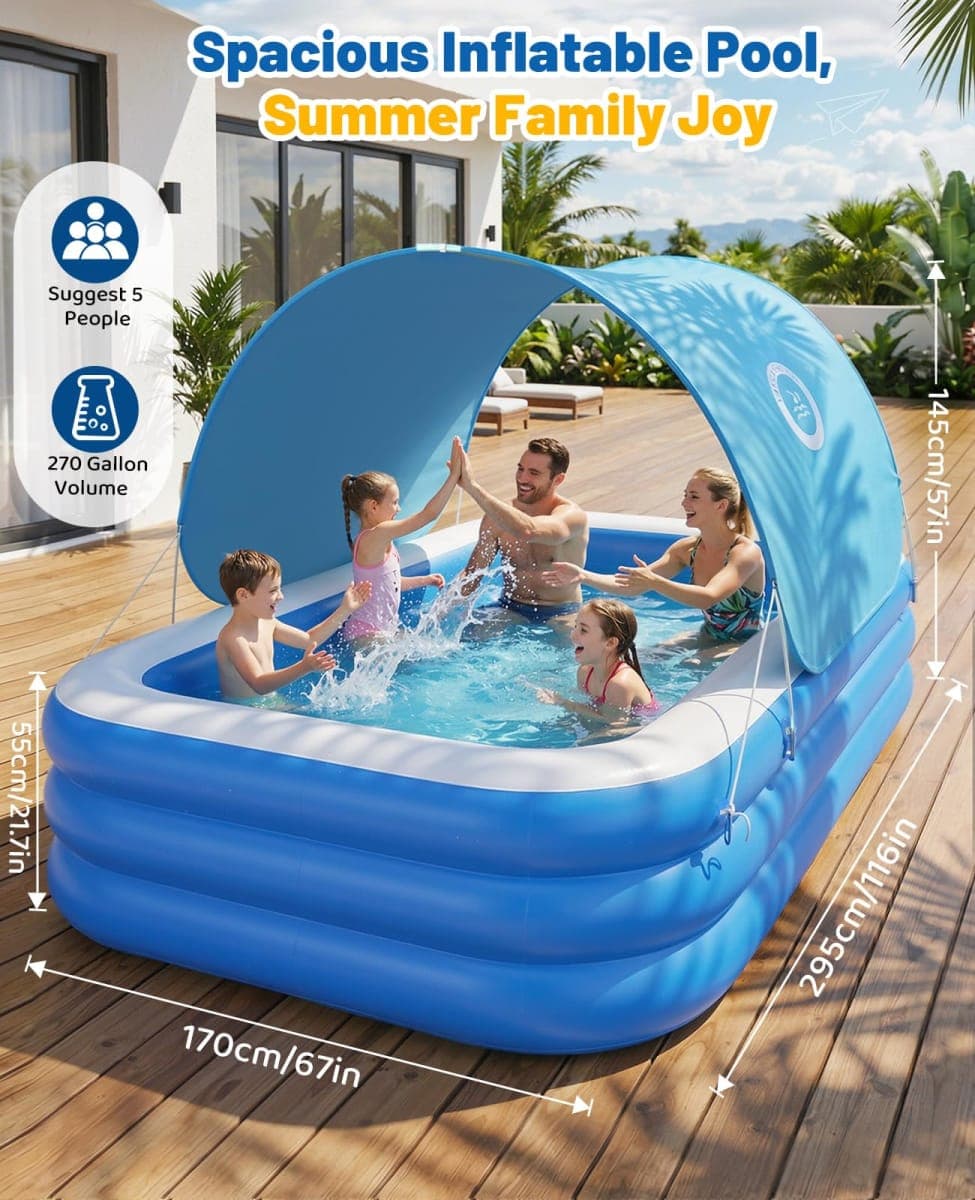 HeySplash Inflatable Pool, Swimming Pool 118" x 69" x 24" Blue thumbnail 4