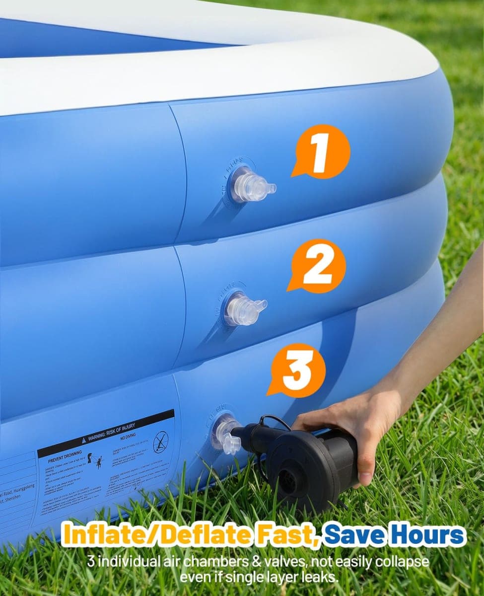 HeySplash Inflatable Pool, Swimming Pool 118" x 69" x 24" Blue thumbnail 5