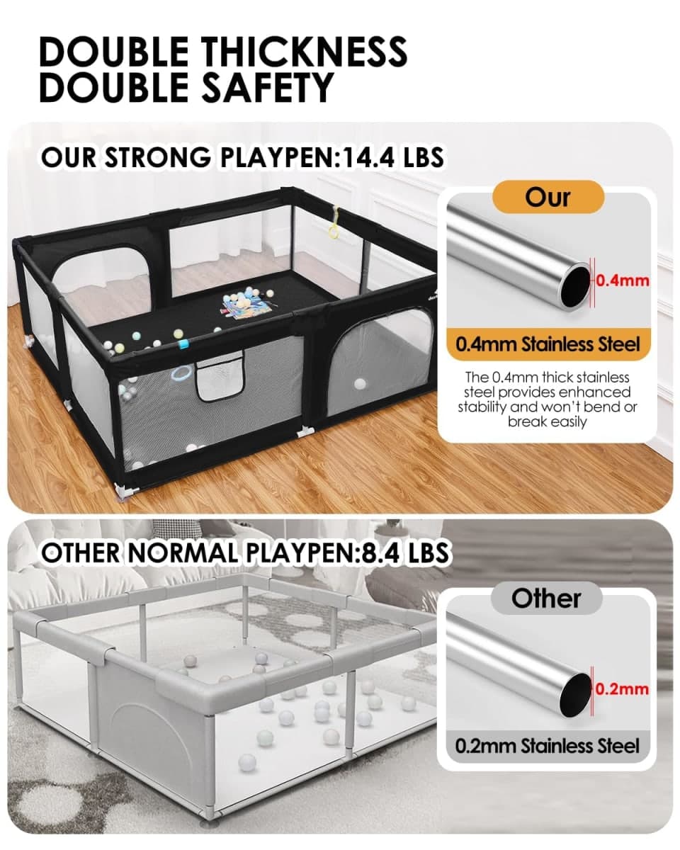 Dearlomum Extra Large Baby Playpen - 71"x59" With Gate, Activity Center for 0-12 Months, Sturdy Safety Playard With Soft Mesh (Black) thumbnail 2