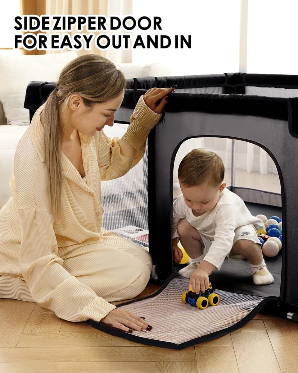 Dearlomum Extra Large Baby Playpen - 71"x59" With Gate, Activity Center for 0-12 Months, Sturdy Safety Playard With Soft Mesh (Black) thumbnail 4